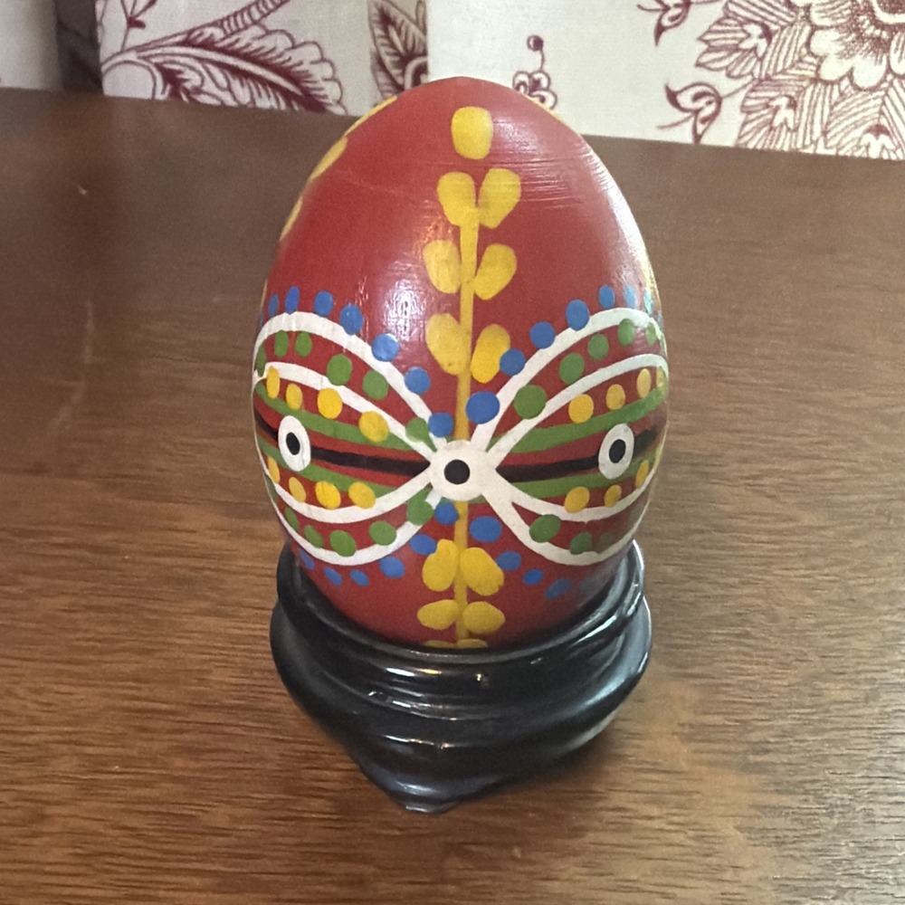 Vintage Hand Painted Ukrainian Colorful Folk Art Easter Egg Figurine *No Stand*